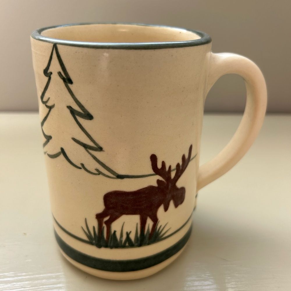 Harry & David Cream & Green Moose Mug Collectible